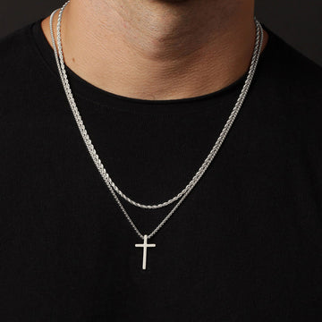 Black/Gloden/Silvery, stainless steel men's cross necklace, layered rope chain box chain cross pendant necklace, 16-24 inches