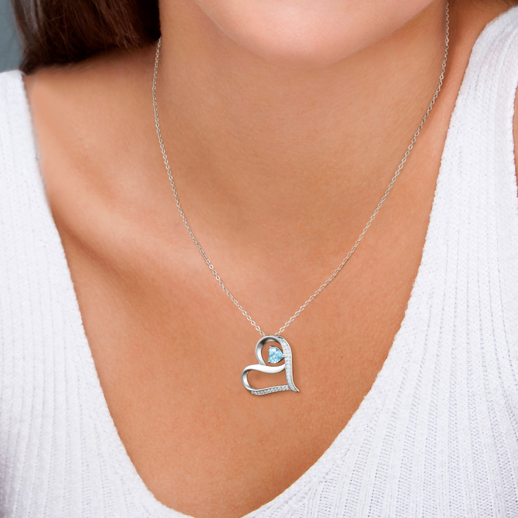 Romavan brand, silver upper right heart necklace, colored cubic zirconia pendant necklace, available from January to December