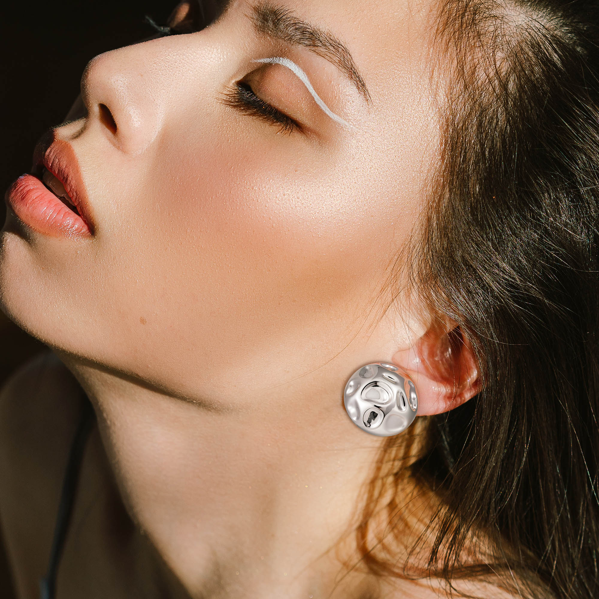Golden/Silvery, Grooved Spherical Earrings