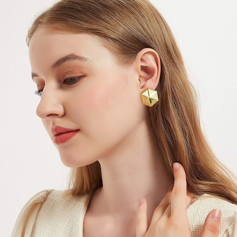 Golden hexagonal earrings