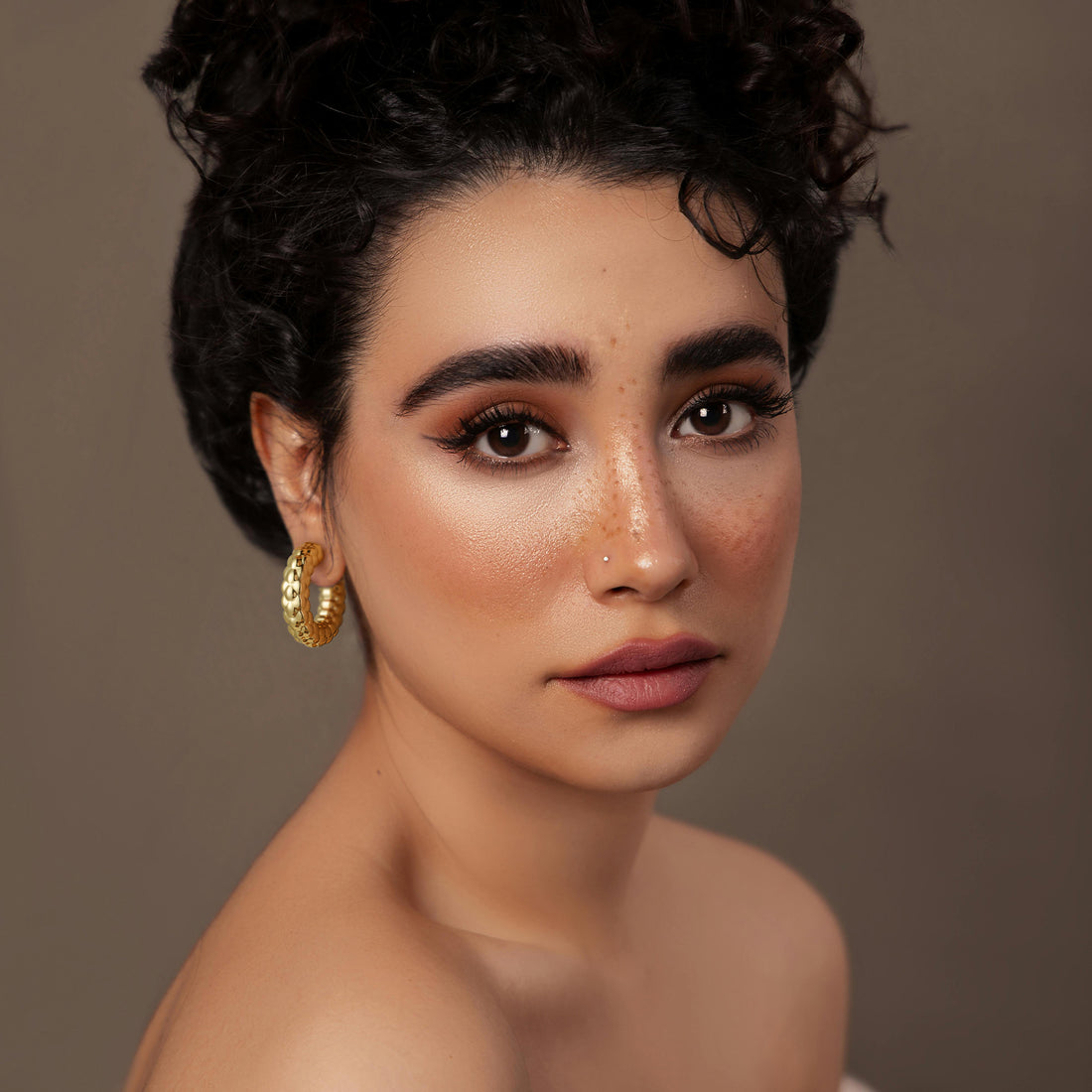 Golden, bamboo pattern, and popcorn earrings