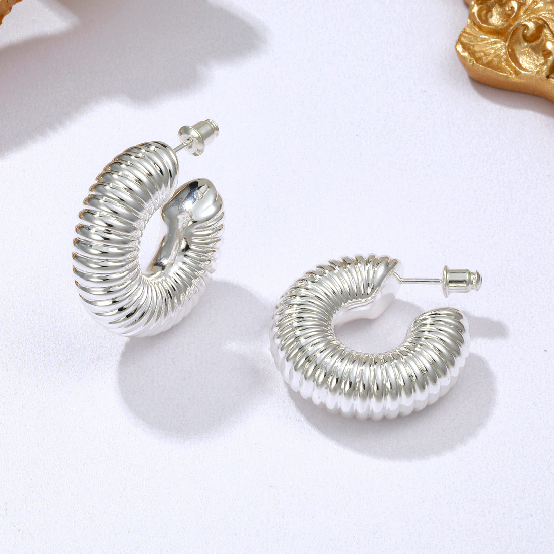 Silvery/Golden, Caterpillar Big C Earrings