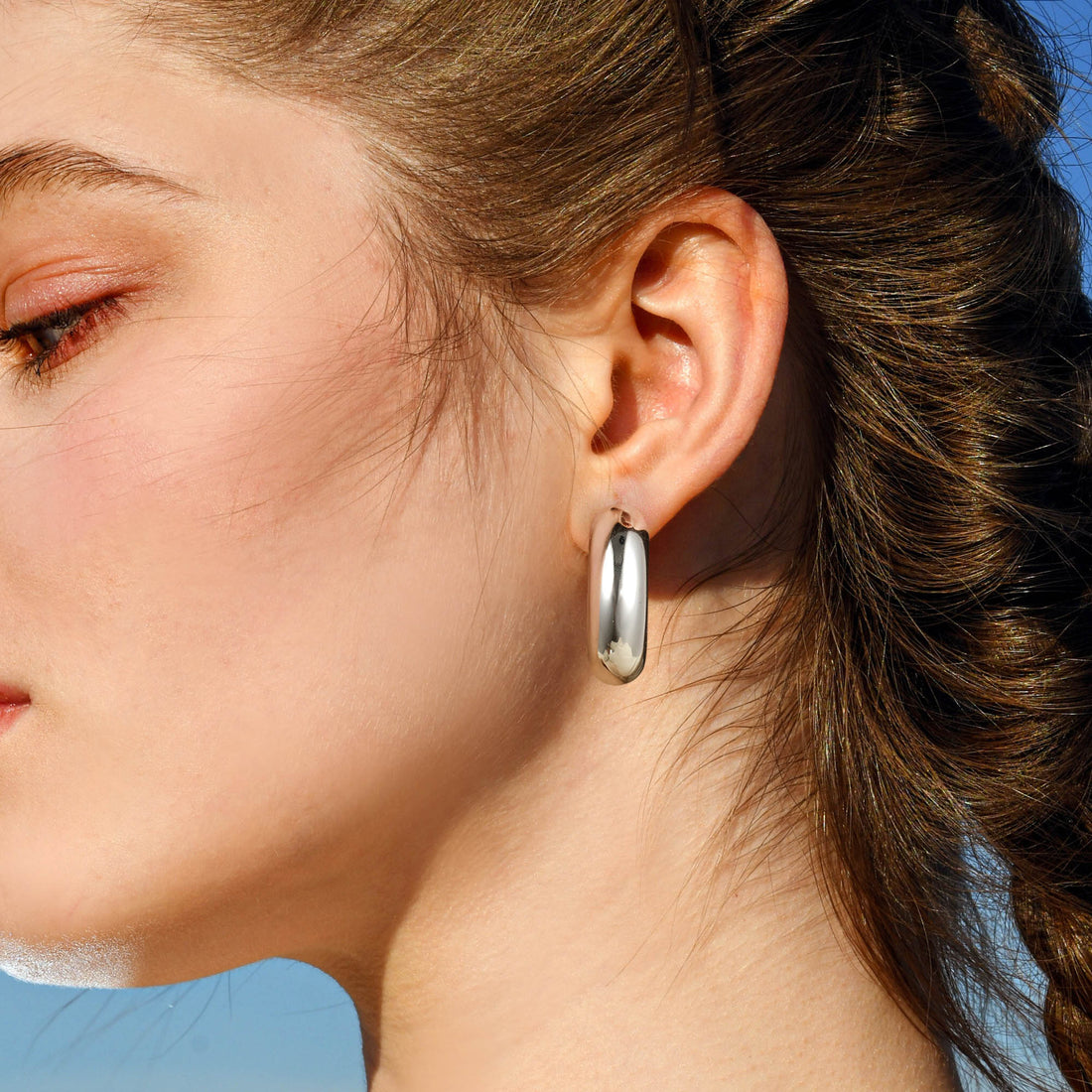 Silvery/Golden, Smooth Short C-shaped Earrings