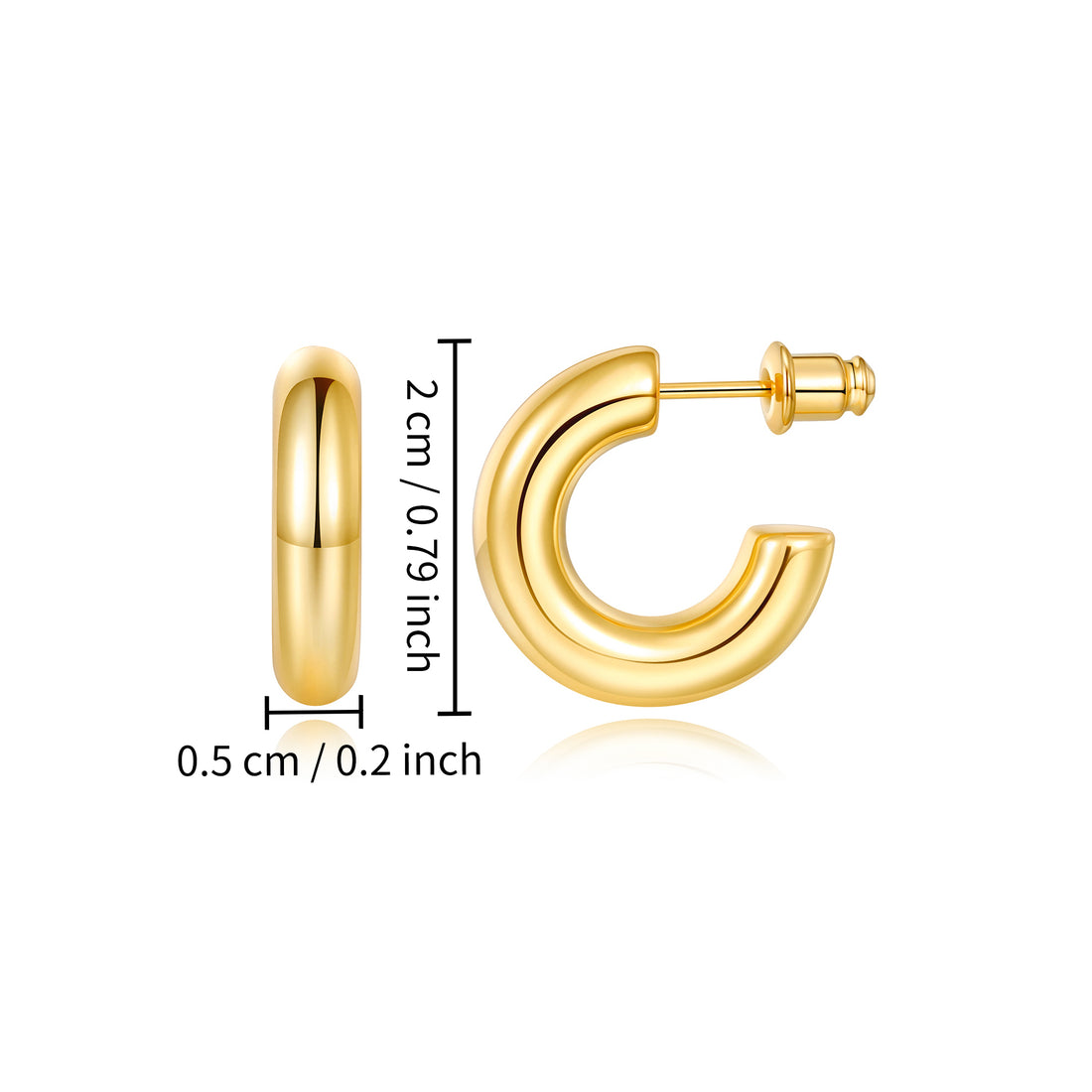 Silvery/Golden, Single Pair Glossy Earrings, 20, 30, 40, 50